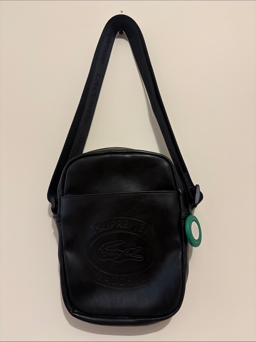 Lacoste Black Leather Shoulder Messenger Bag